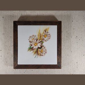 Floral and Wheat Pomona Tile – Vintage Wood-Framed Trivet